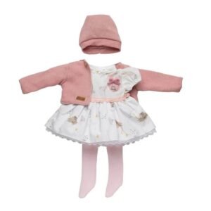 tenue elegante pour bebe reborn avec bonnet assorti et cardigan rose 38cm 658